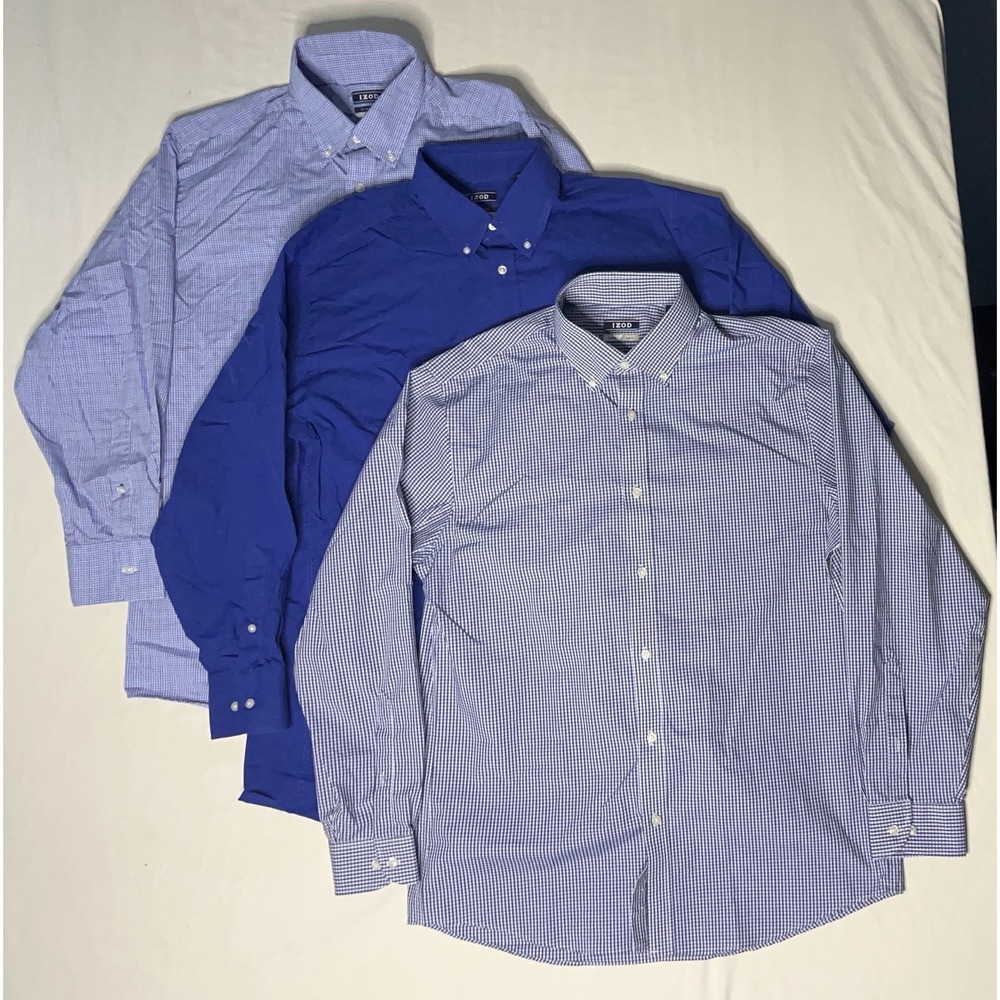 Izod Oxford Dress Shirts Men's Large Mixed Pattern Long Sleeve Button Up Lot X3